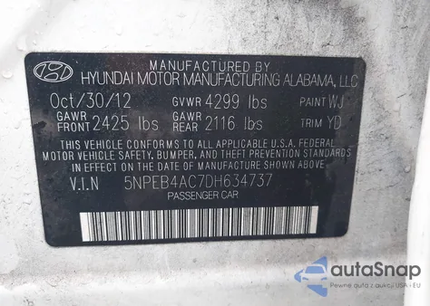 2013 Hyundai Sonata Gls из США, поврежденный, VIN 5NPEB4AC7DH634737